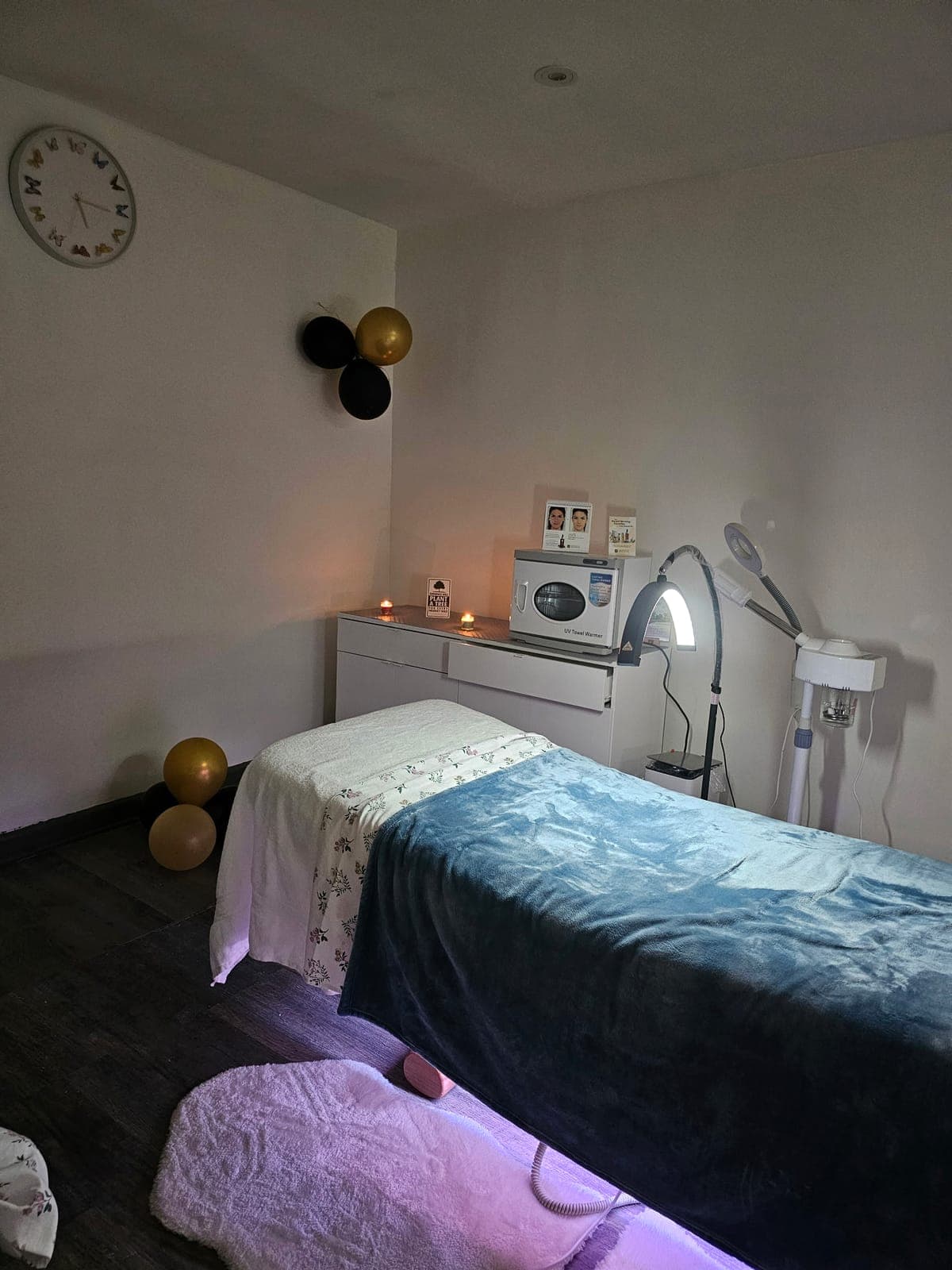 The private treatment room at Harav Salon & Spa in Winnipeg, kept warm and candle-lit